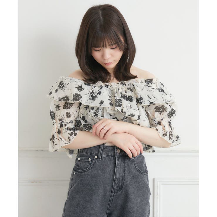 P/BLK | フリルオフショルBL | RETRO GIRL