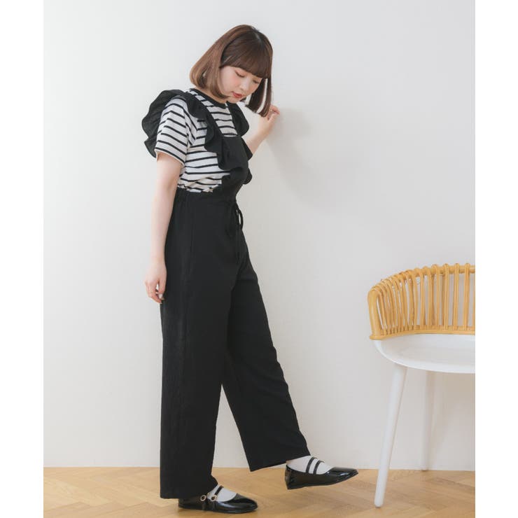 アシンメトリーフリルサロペット オールインワン fitmore