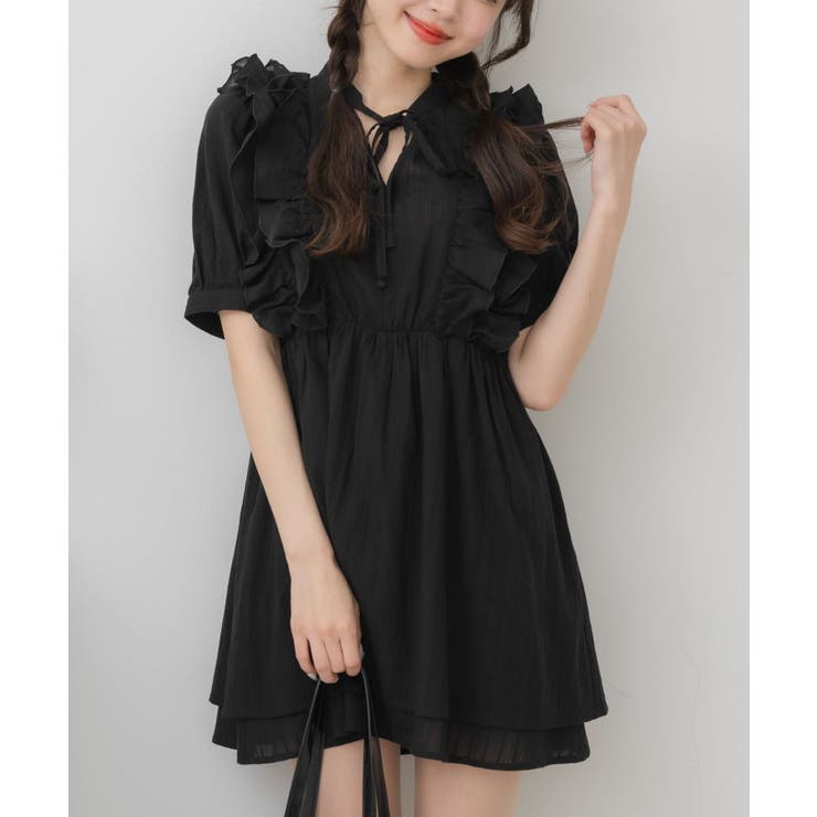 BLK1 | レースフリルチュニックOP | RETRO GIRL