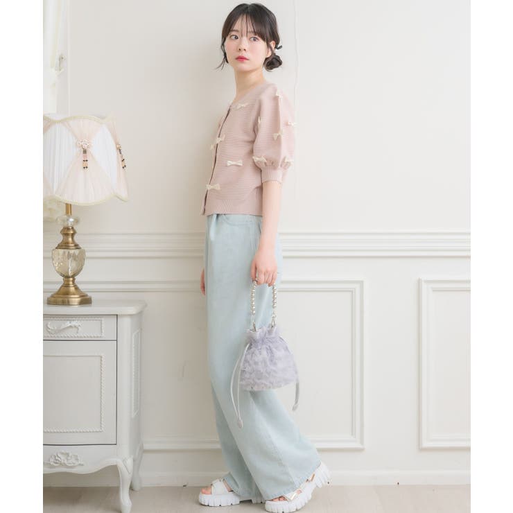 チビリボンパフ袖NTカーデ[品番：RTGW0008024]｜RETRO GIRL