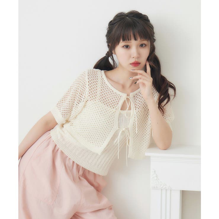 WHT4 | メッシュリボンカーデNTSET | RETRO GIRL