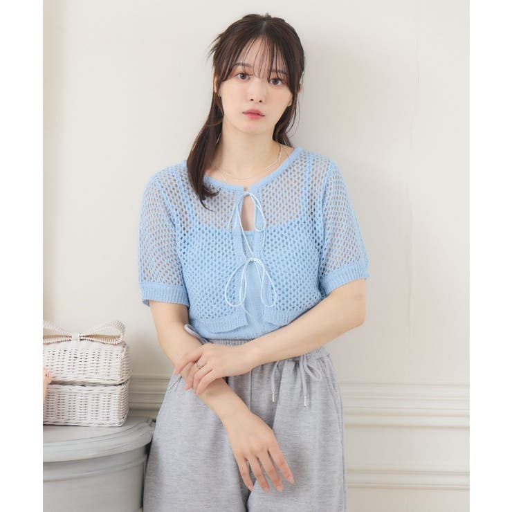 BLU0 | メッシュリボンカーデNTSET | RETRO GIRL