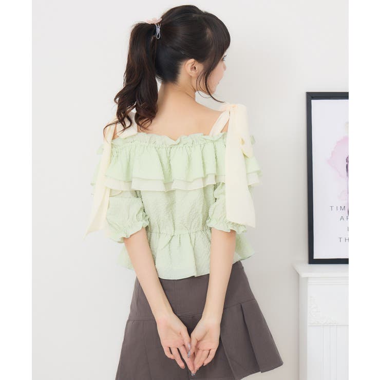 美品 Rene 肩リボン フリル コットンブレンド ニット ブラック 36 美品 Rene 肩リボン フリル コットンブレンド ニット ブラック 36