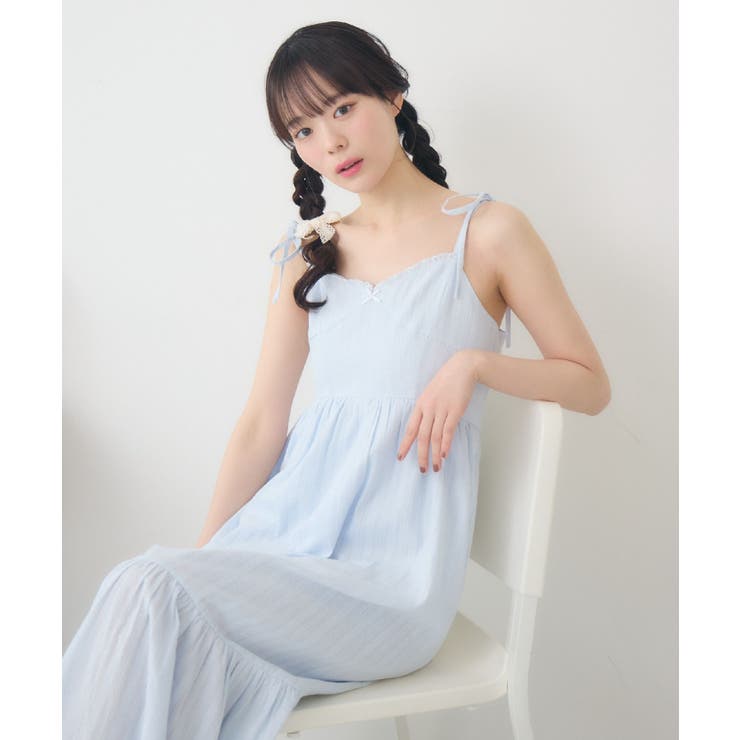 【self-portrait】ロング ドレス レース キャミ リボン ホワイト ANGEL R/エンジェルアール】フラワーレース/ デコルテビジュー
