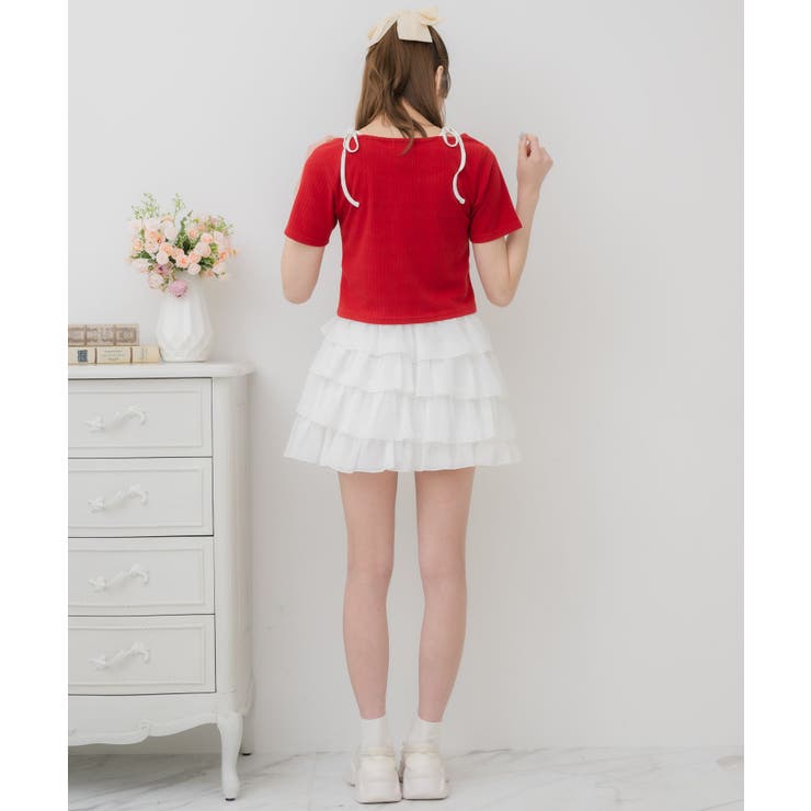 tシャツ 肩リボンドッキングベアキャミトップス レディース パッド付き 肩リボンキャミソール TINA：JOJUN 全4色｜tnj511