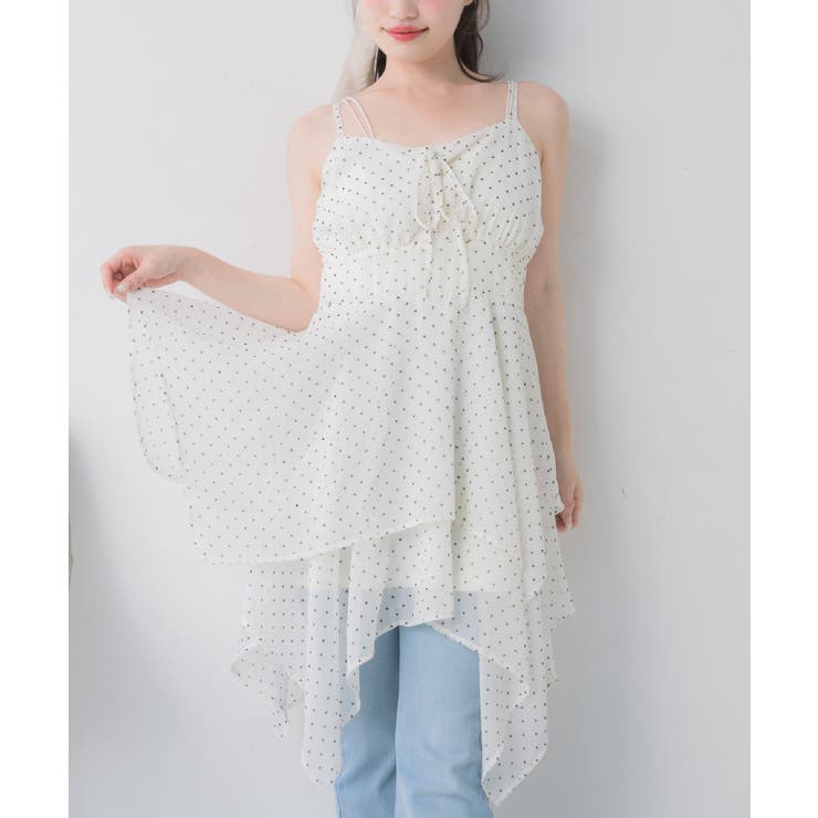 P/WHT | レースアップラッフルキャミOP | RETRO GIRL