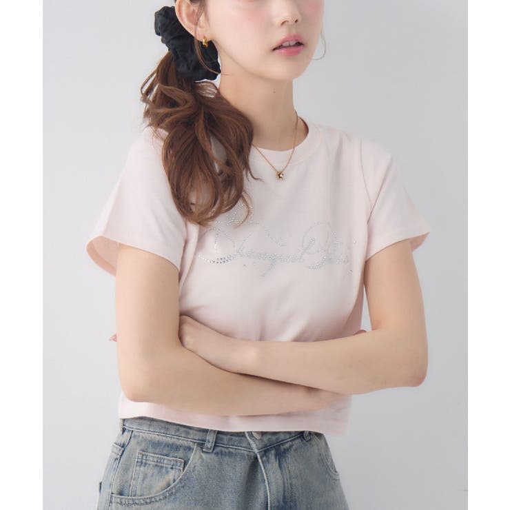 PNK0 | キラキラ筆記体ロゴTシャツ | RETRO GIRL