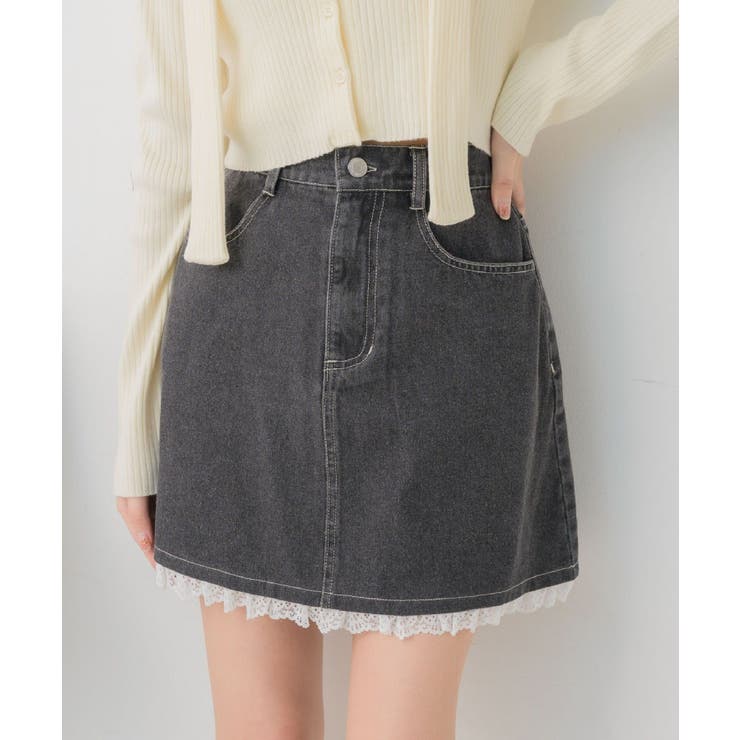 裾レースデニムミニSK | RETRO GIRL | 詳細画像1 