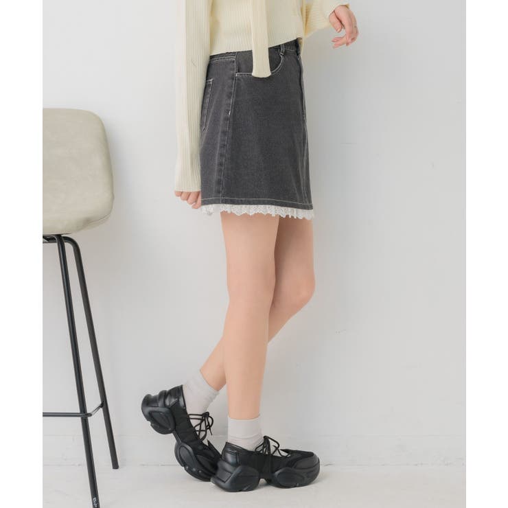 裾レースデニムミニSK | RETRO GIRL | 詳細画像7 