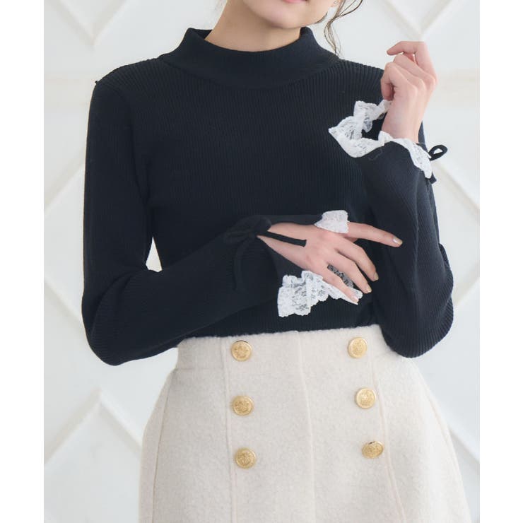 BLK1 | 袖レースハイネックNTPO | RETRO GIRL
