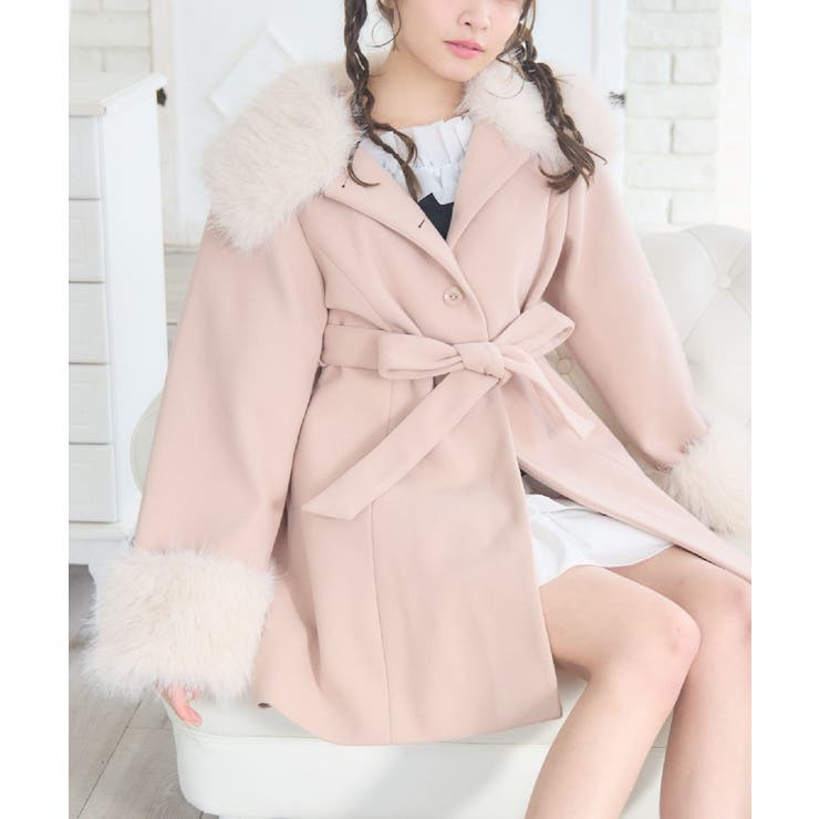 PNK0 | 2wayファー襟付リボンコート | RETRO GIRL