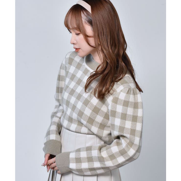 ケープニット ロングチェック スカート 学生風 レトロ かわいい チェック柄ニットPO[品番：RTGW0004916]｜RETRO GIRL（レトロ
