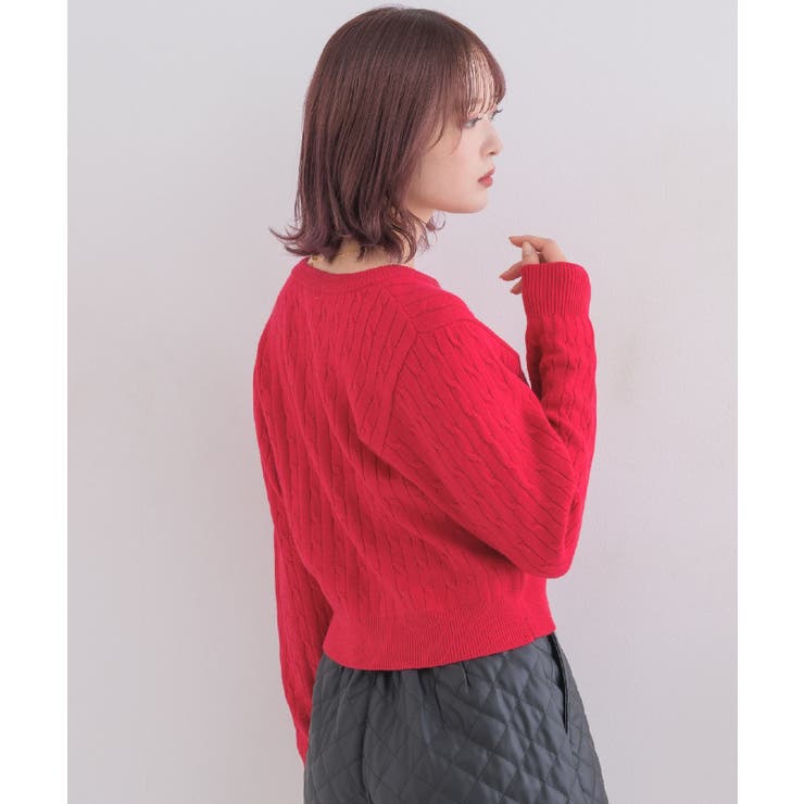 美品✨ヴィンテージ ケーブル編み赤ニットカーディガン M 赤カーディガン】が使える！ 差し色に、チークがわりに優秀なん