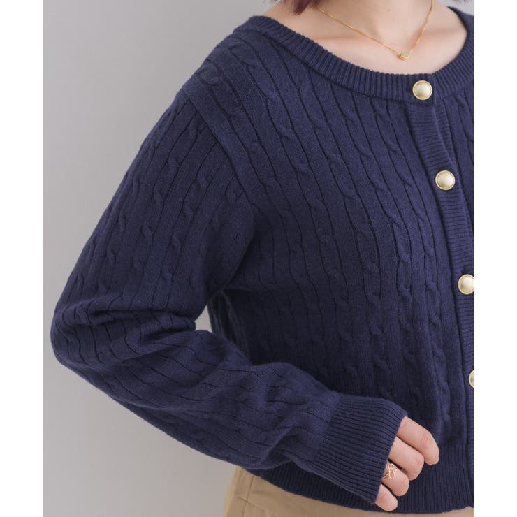 ショット ケーブルニットカーディガン 立体 ネイビー M ショット ケーブルニットカーディガン 立体 ネイビー M ショット