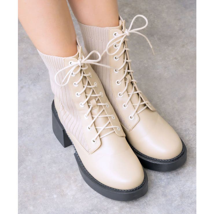 BEG1 | レースアップニットブーツ 【Emsexcite】靴/ブーツ/秋冬 | RETRO GIRL