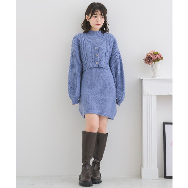 ケーブルチュニックNTSET Emsexcite ニットワンピース＆カーディガン | RETRO GIRL | 詳細画像3 
