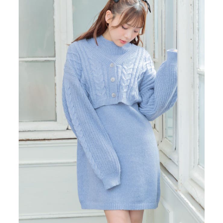 BLU0 | ケーブルチュニックNTSET Emsexcite ニットワンピース＆カーディガン | RETRO GIRL