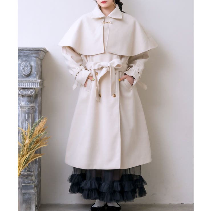 WHT4 | ビット付ケープコート Emsexcite 【秋冬先行予約】ロングコート | RETRO GIRL