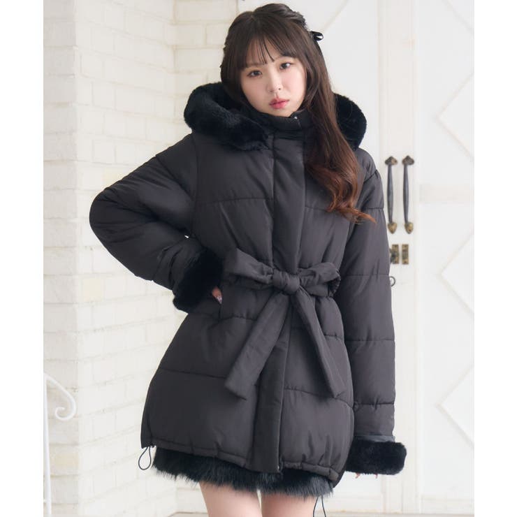 リバイバル】Fファー付リボン中綿コート[品番：RTGW0008598]｜RETRO