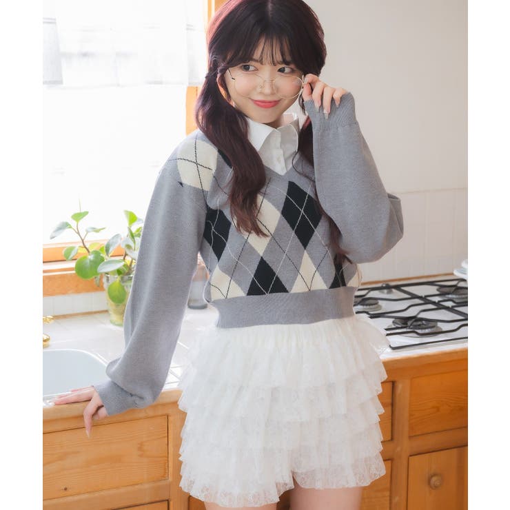 シャツ襟付きアーガイルNTPO | RETRO GIRL | 詳細画像4 