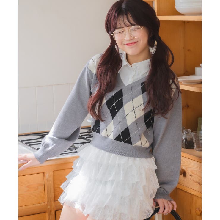 GRY1 | シャツ襟付きアーガイルNTPO | RETRO GIRL