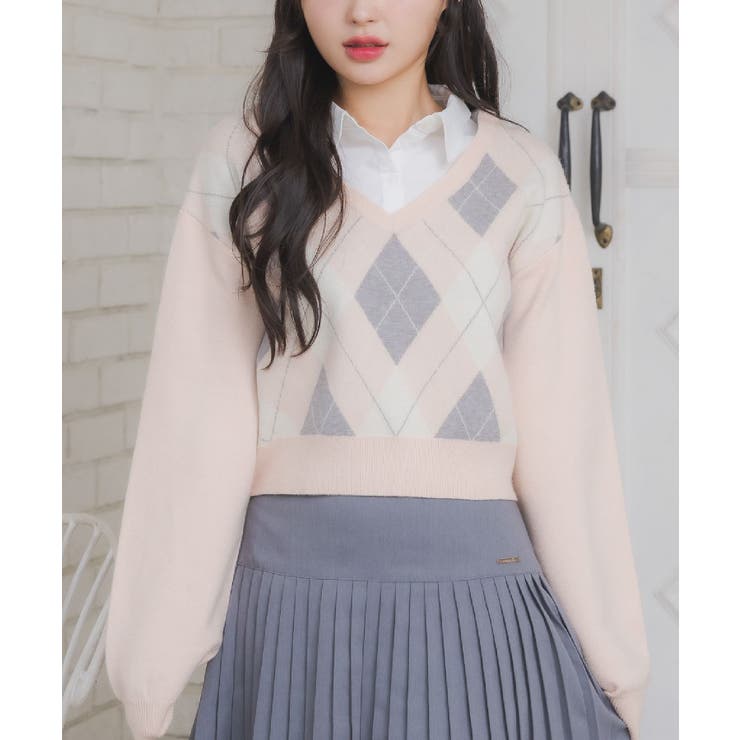 PNK0 | シャツ襟付きアーガイルNTPO | RETRO GIRL