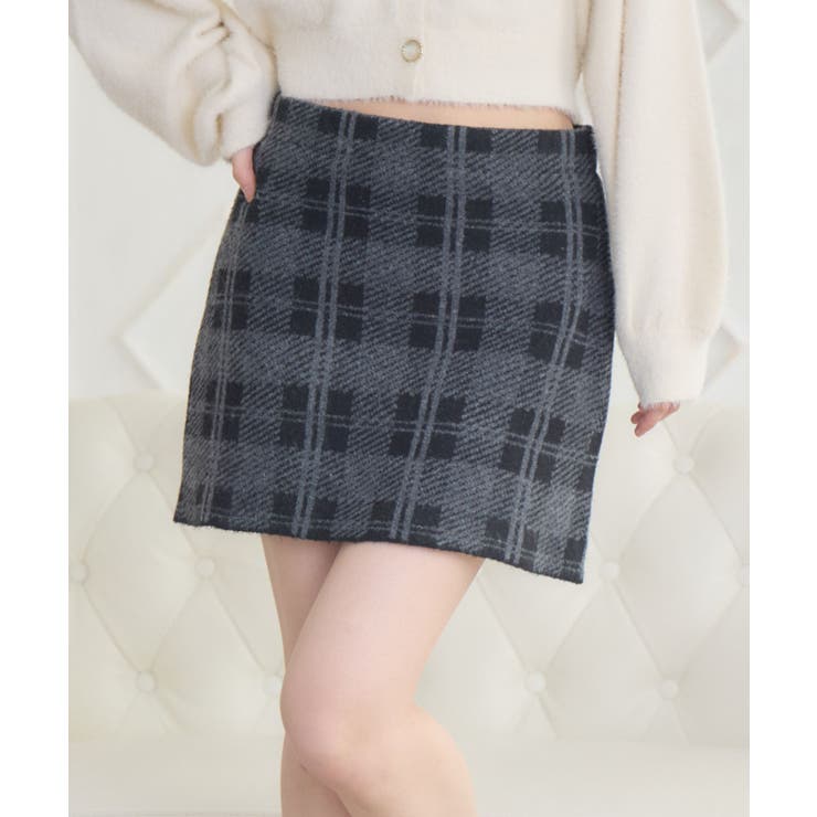 C/BLK | チェックニットミニSK | RETRO GIRL