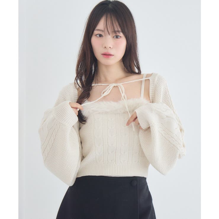 【セットアイテム】ファー付きケーブルニットSET | RETRO GIRL | 詳細画像5 