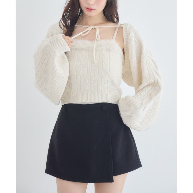 WHT4 | 【セットアイテム】ファー付きケーブルニットSET | RETRO GIRL