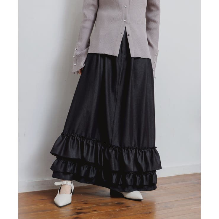 BLK1 | デニム裾フリルスカート | RETRO GIRL