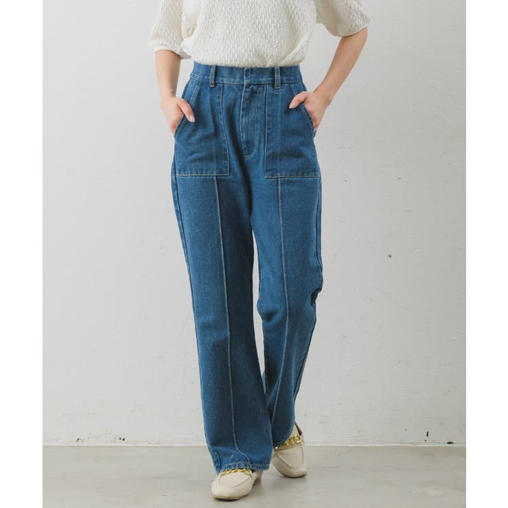 BLU0 | センターシームセミフレアPT(デニム) | RETRO GIRL