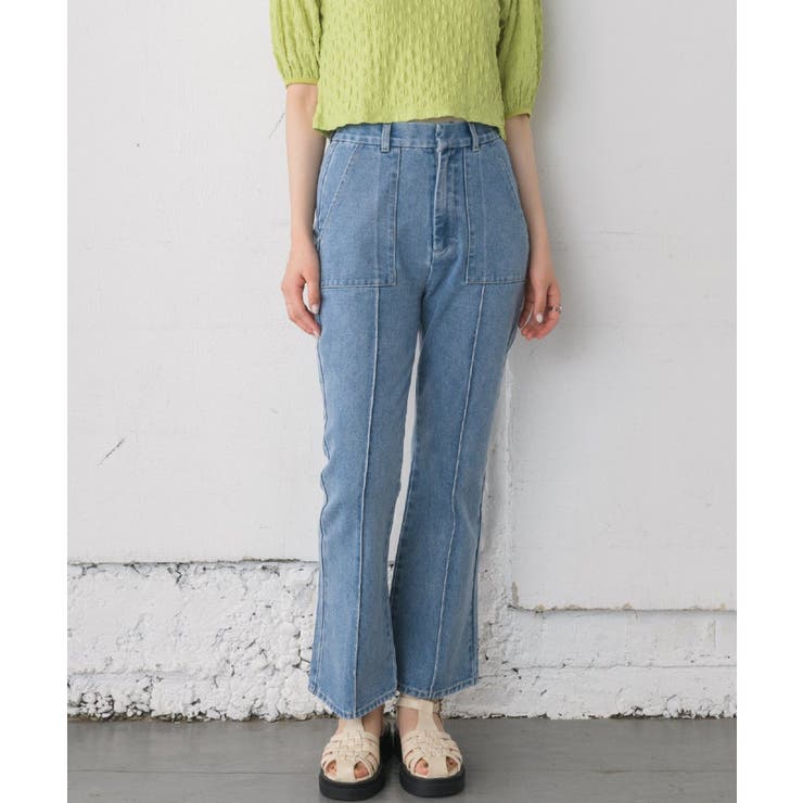BLU1 | センターシームセミフレアPT(デニム) | RETRO GIRL