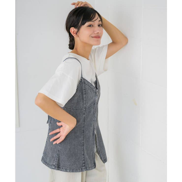 ダークブラウン デニム ビスチェ アシメデザインデニムビスチェ [C7115] - レディース