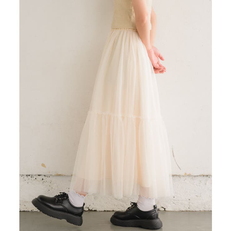 チュール切替SK 【レトロガール】チュールスカート/ロングスカート/フェミニン | RETRO GIRL | 詳細画像4 