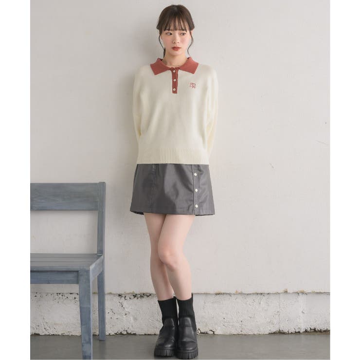 ドット釦FレザーミニSK | RETRO GIRL | 詳細画像12 