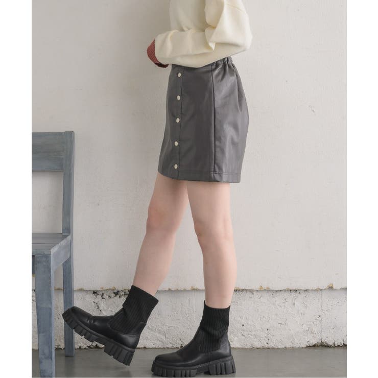 ドット釦FレザーミニSK | RETRO GIRL | 詳細画像18 