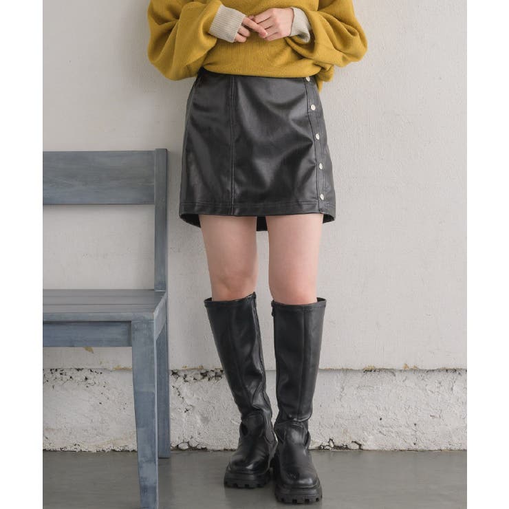 BLK1 | ドット釦FレザーミニSK | RETRO GIRL