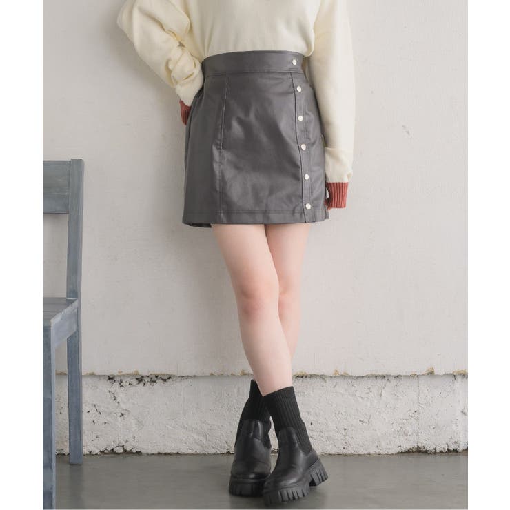 GRY2 | ドット釦FレザーミニSK | RETRO GIRL