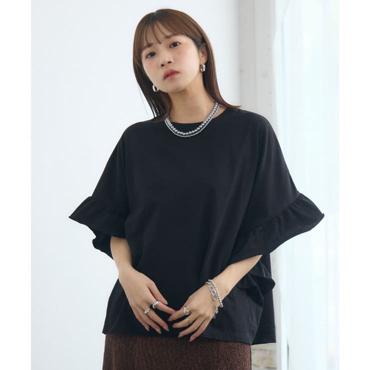 BLK1 | フリルsleeve T-shirt | RETRO GIRL