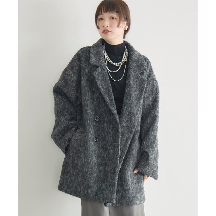 BLK1 | 【WEB限定】シャギーダブルブレストコート | RETRO GIRL