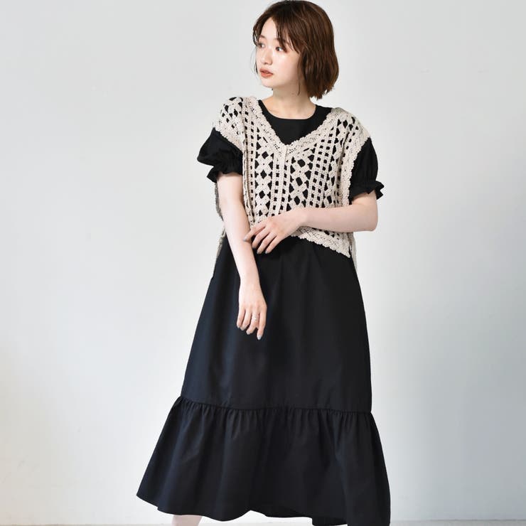 ◎RETRO GIRL◎ クロシェベストセットOP[品番:RTGW0004539 ◎RETRO GIRL◎ クロシェベストセットOP[品番:RTGW0004539