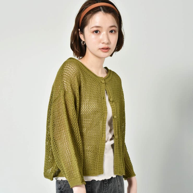◎RETRO GIRL◎ 2WAYメッシュニットカーデ[品番：RTGW0004560