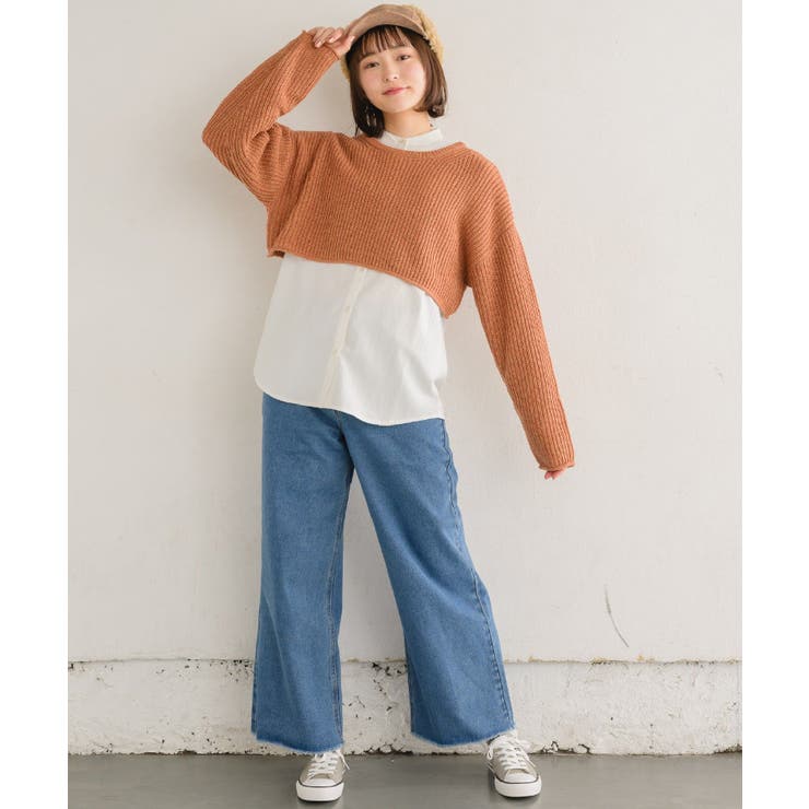 ショートMIXニットPO ミックスニットプルオーバー ショート丈トップス