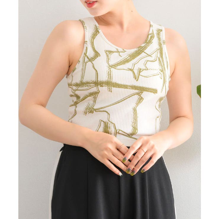 P/GRN | 柄テレコカップ付タンク | RETRO GIRL