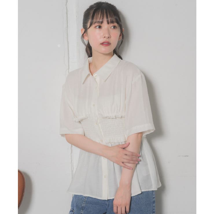 WHT2 | ギャザードッキング半袖SH | RETRO GIRL