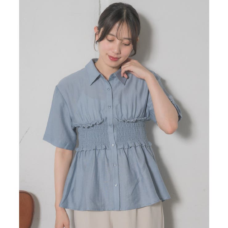 BLU0 | ギャザードッキング半袖SH | RETRO GIRL