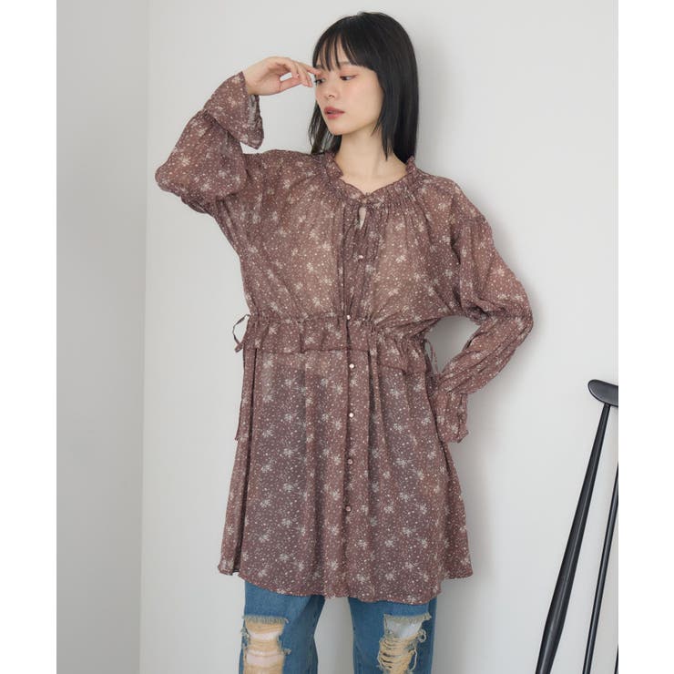 fairygrunge vintageフェアリーグランジ 総柄花柄 チュニック フェアリーグランジ 花柄 チュニック スクエアネック 五分丈 黒