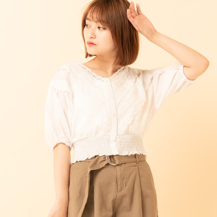 【まよページ】 ○RETRO GIRL○ Vレース前開き5分袖BL[品番：RTGW0000884]｜RETRO GIRL