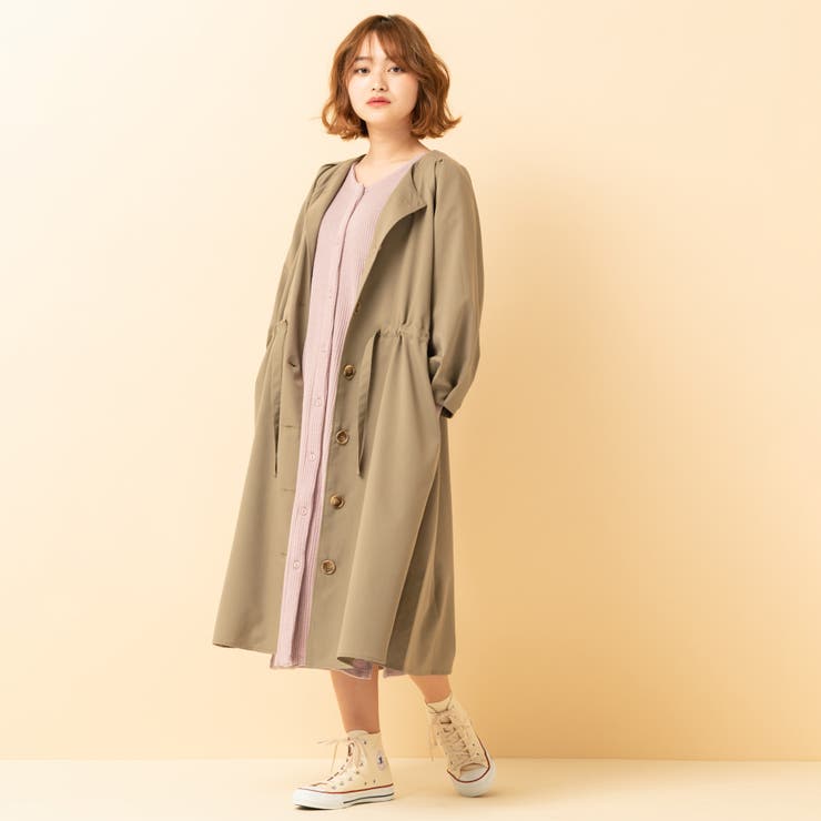 ○RETRO GIRL○ 8分袖ノーカラーコート[品番：RTGW0000793