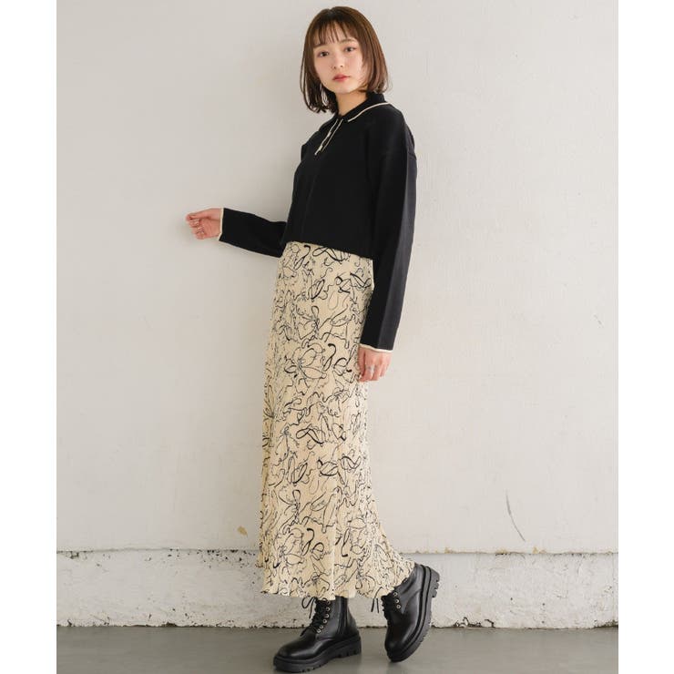 襟付きラインニットPO 【レトロガール】ニットプルオーバー/ショート丈トップス | RETRO GIRL | 詳細画像14 